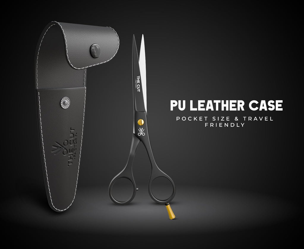 The Cut Factory® Hair Scissors & Hair Cutting Scissors - 6.5” Matte Black Professional Barber Shears with Micro-Serrated
