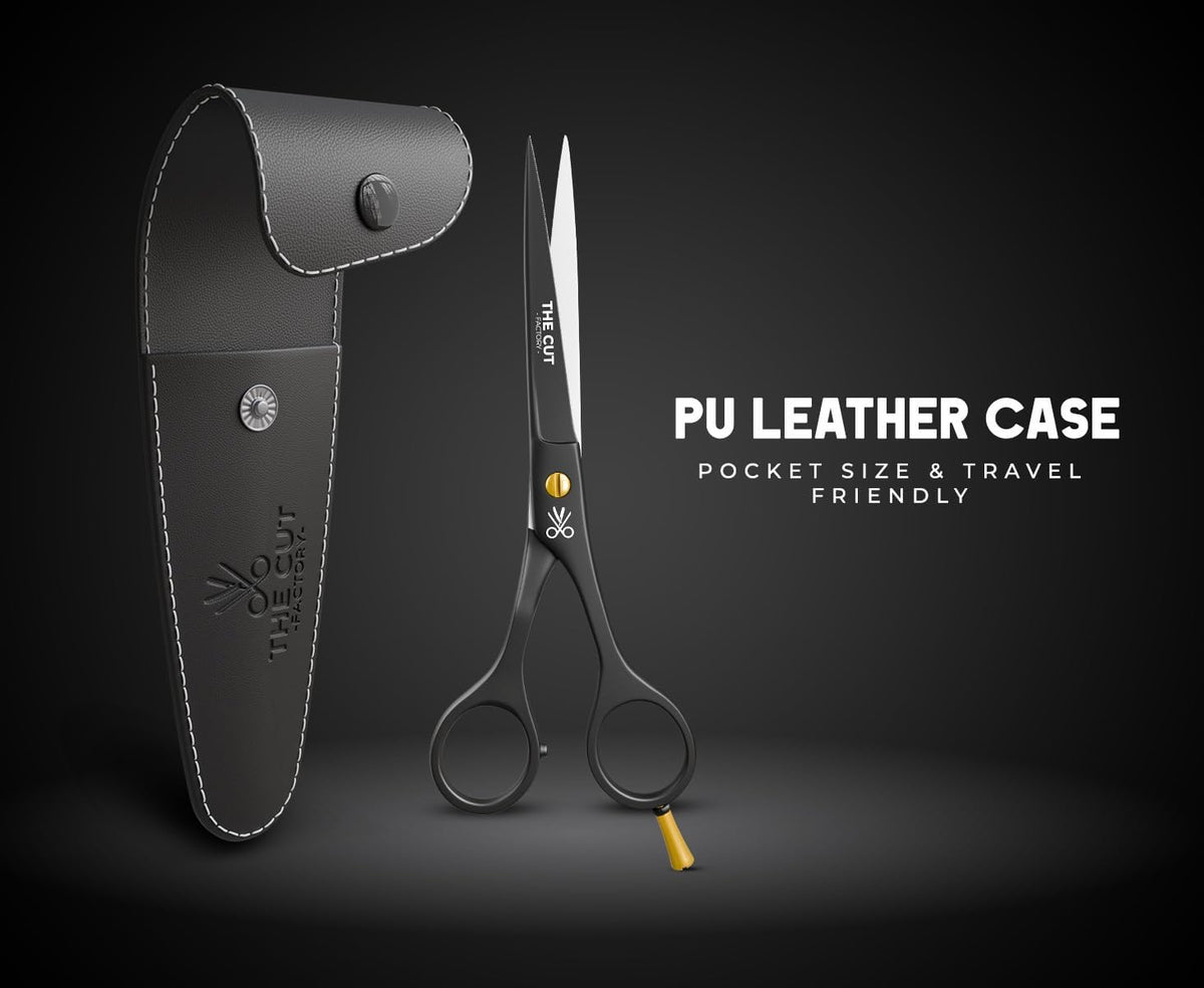 The Cut Factory® Hair Scissors & Hair Cutting Scissors - 6.5” Matte Black Professional Barber Shears with Micro-Serrated