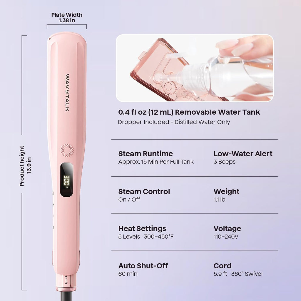 Wavytalk Steam Hair Straightener Steam Sesh for Less Heat Damage, Flat Iron