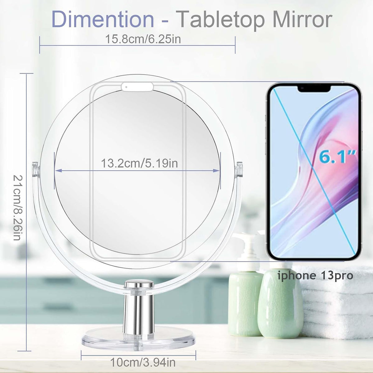 CLSEVXY Vanity Makeup Mirror with Stand, 1X/15X Magnification Double Sided 360 Degree Swivel, Portable Table Desk Counte