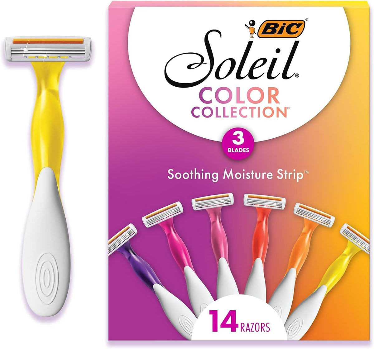 BIC Soleil 3 Colors Women's Disposable 3-Blade Razors, Aloe Vera Strip, College Dorm Room Essential, Shower Caddy and To
