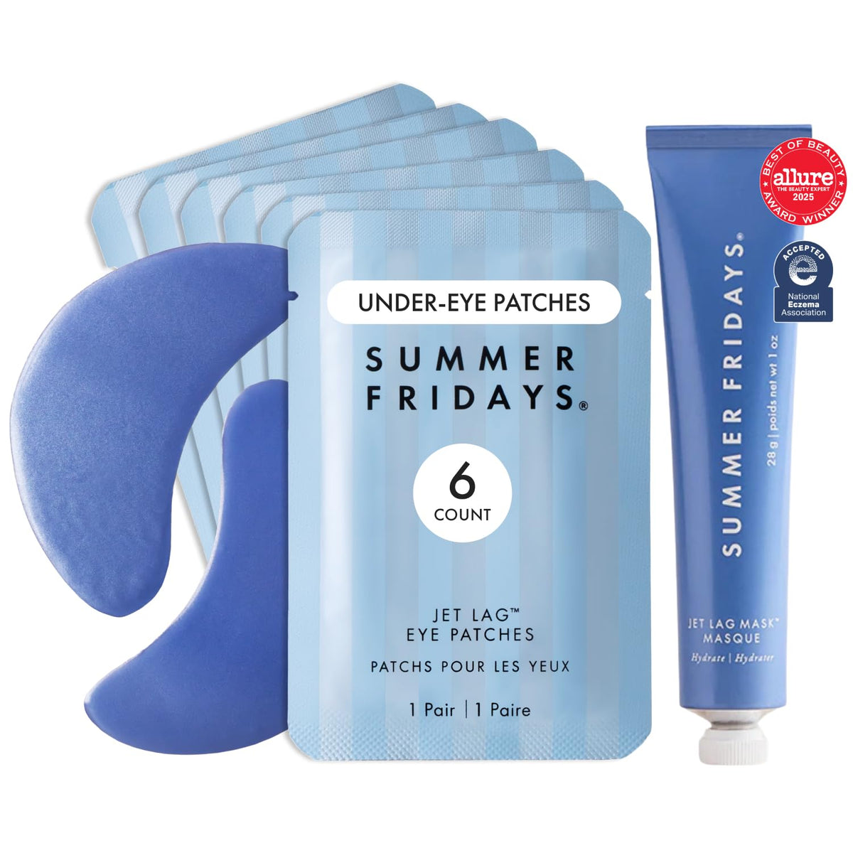 Summer Fridays Jet Lag Hydrating Eye Patches - De-puffing Hydrogel Under Eye Masks with Hyaluronic Acid, Caffeine + Pept