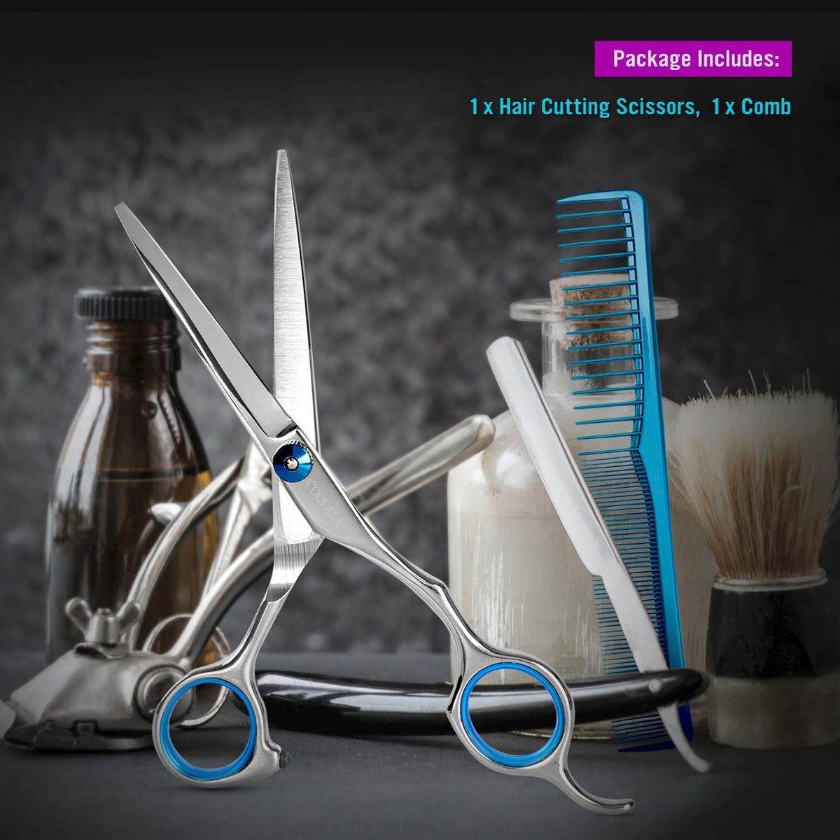 COOLALA Stainless Steel Hair Cutting Scissors 6.5 Inch Hairdressing Razor Shears Professional Salon Barber Haircut Sciss