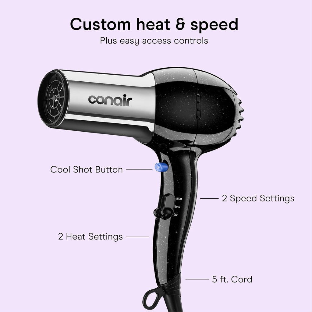 Conair Ionic Hair Dryer with Concentrator Attachment, 1875W, Full Size