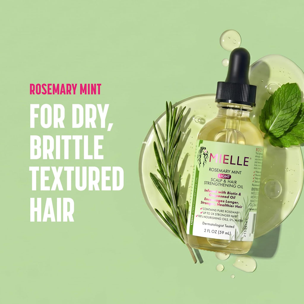 Mielle Organics Rosemary & Mint Light Hair Oil, Split Ends & Dry Scalp Treatment - Infused with Biotin & Essential Oils 