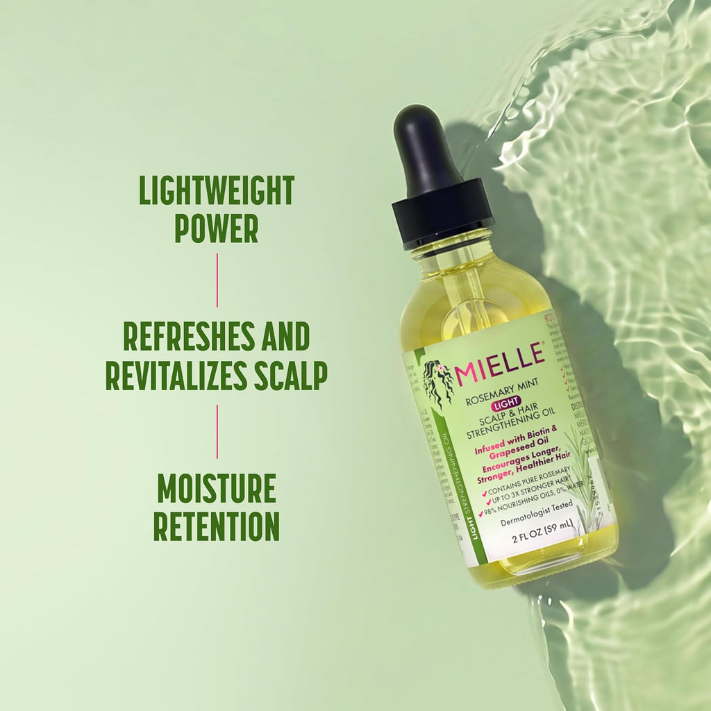 Mielle Organics Rosemary & Mint Light Hair Oil, Split Ends & Dry Scalp Treatment - Infused with Biotin & Essential Oils 
