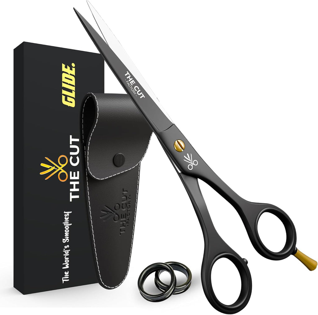The Cut Factory® Hair Scissors & Hair Cutting Scissors - 6.5” Matte Black Professional Barber Shears with Micro-Serrated