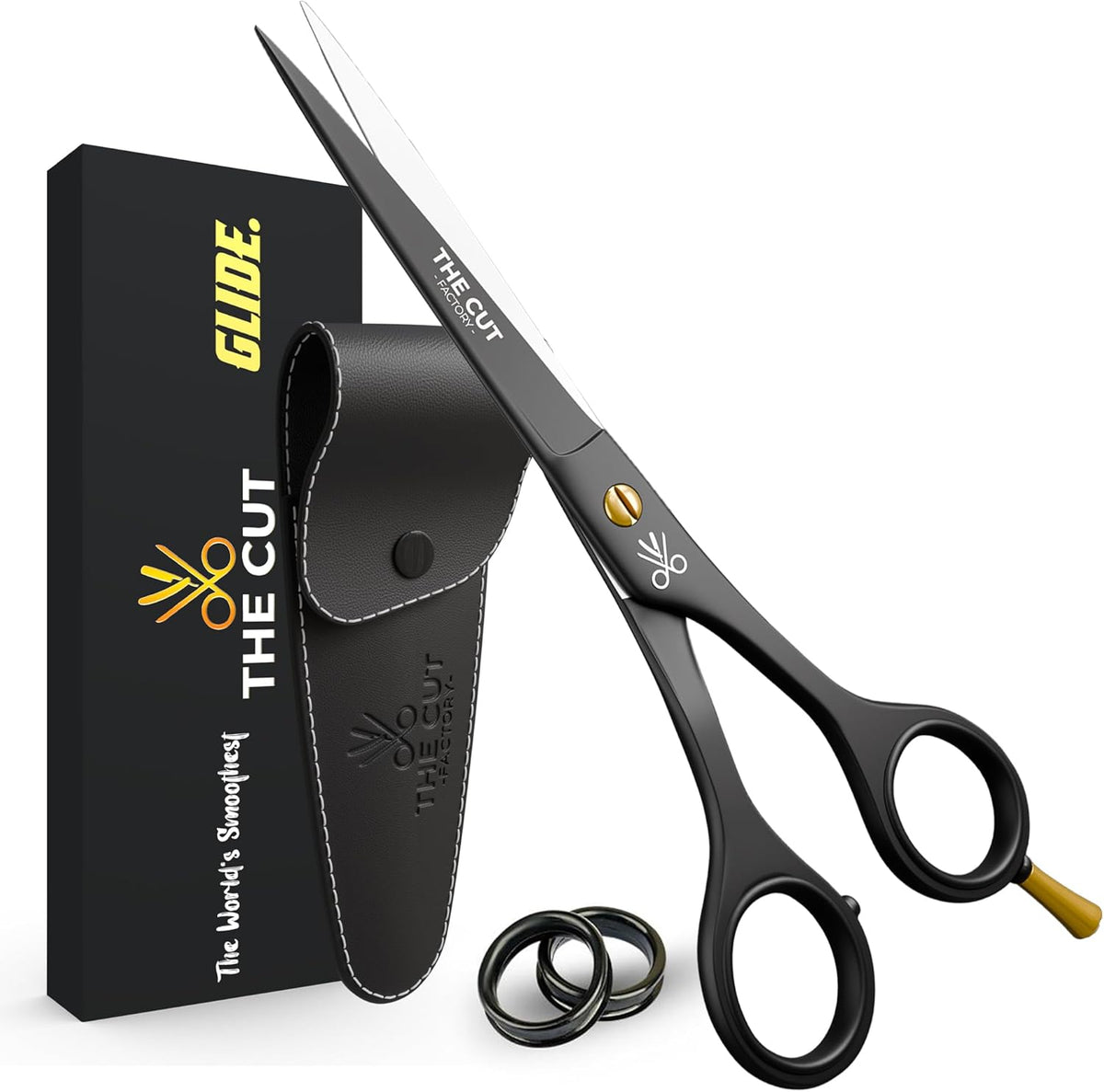 The Cut Factory® Hair Scissors & Hair Cutting Scissors - 6.5” Matte Black Professional Barber Shears with Micro-Serrated