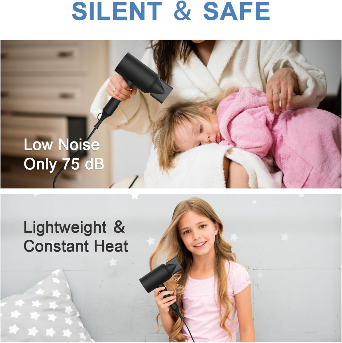 slopehill Professional Ionic Hair Dryer, Powerful 1800W Fast Drying Low Noise Blow Dryer with 2 Concentrator Nozzle 1 Di