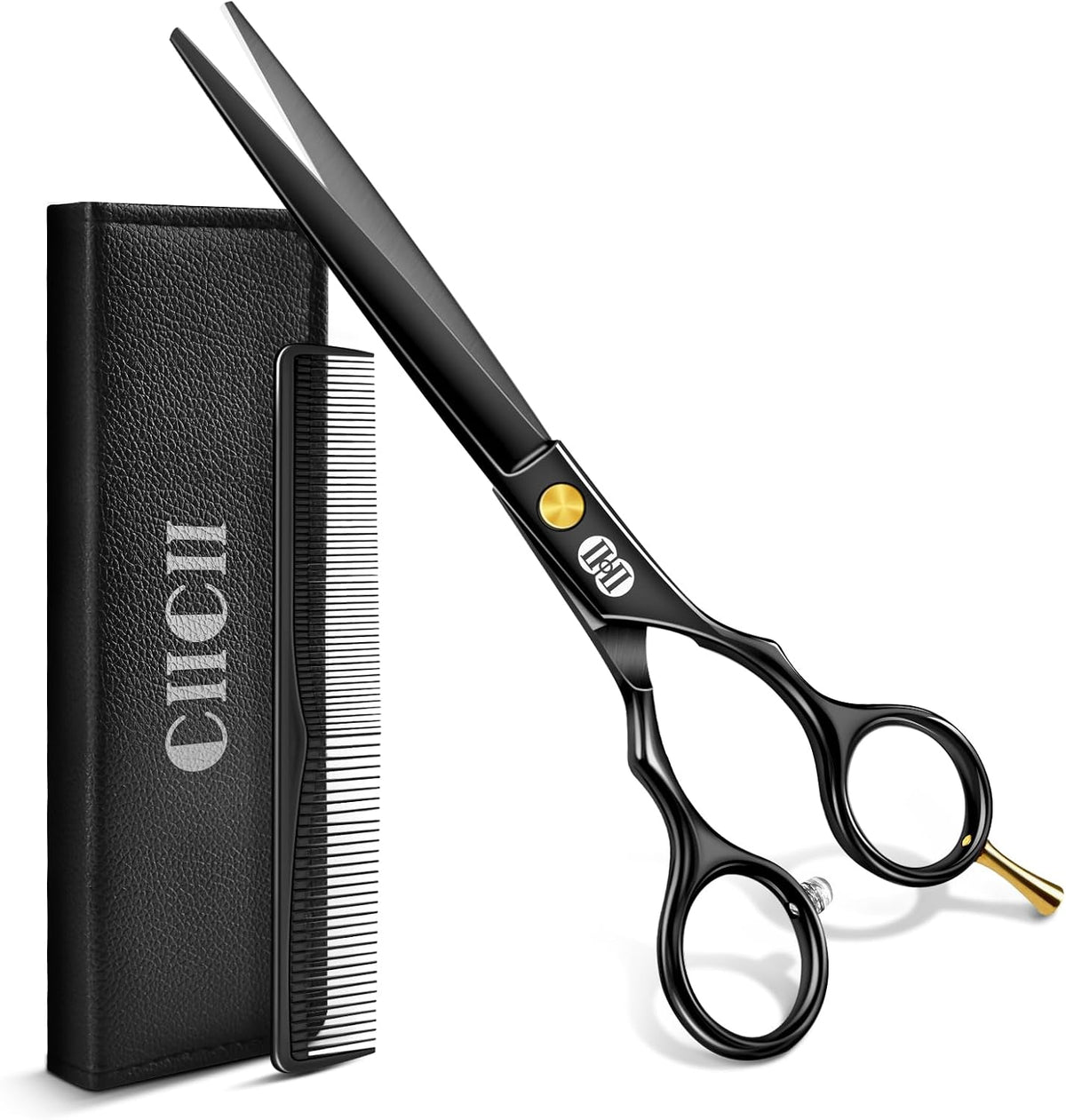 Hair Cutting Scissors Shears Kit, 6.7″ Barber Scissors Set (Black)