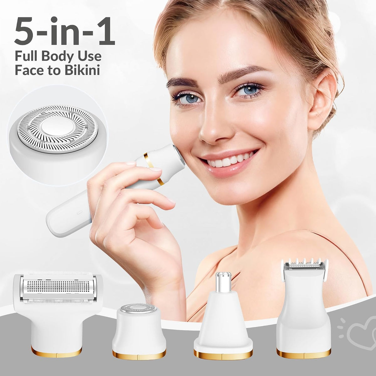 KINGTEE 5-in-1 Electric Bikini Trimmer for Women – IPX7 Waterproof Shaver, Cordless Body & Facial Razors for Women, Cera