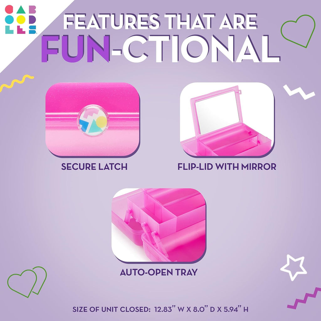 Caboodles On-The-Go Girl Makeup Box, Seafoam on Lavender, Hard Plastic Makeup Organizer Box, Built-In Mirror, Secure Lat