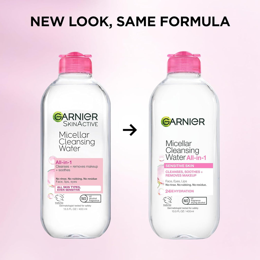 Garnier Micellar Water, Hydrating Facial Cleanser & Makeup Remover, Suitable for Sensitive Skin, Vegan, Cruelty Free, 13