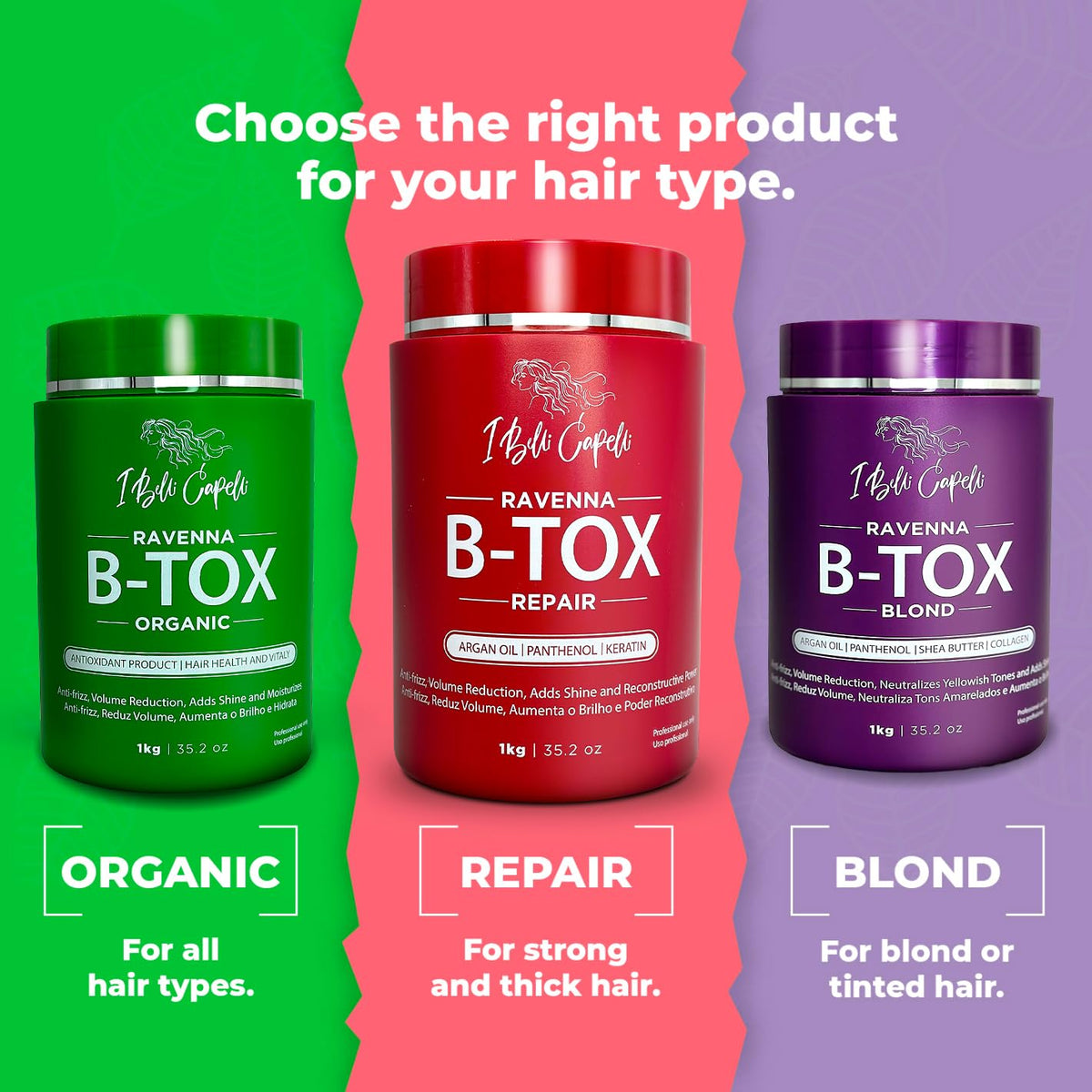 I Belli Capelli Ravenna Repair B-tox Hair Treatment -Cirugia Capilar Para El Cabello, Formaldehyde-Free, Long Lasting, A