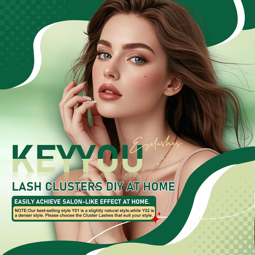 KEYYOU Lash Clusters Eyelash Clusters Natural Wispy D Curl 8-18mm MIX Y01