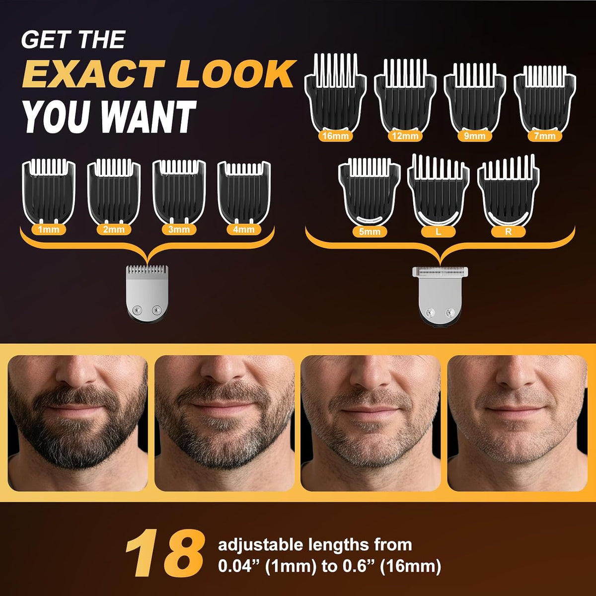 Beard Trimmer for Men,Fast Charge 4-in-1 Kit,18 Lengths,Gift for Men