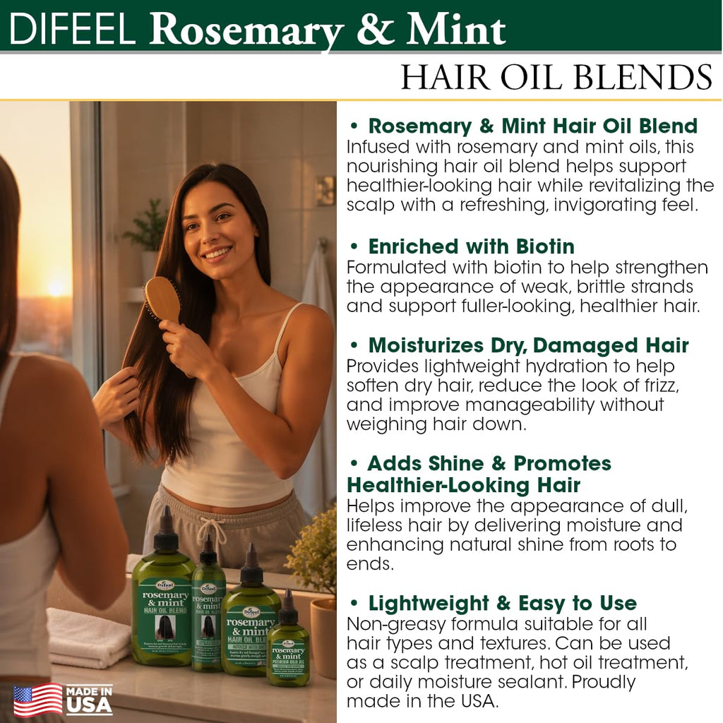 Difeel Rosemary and Mint Hair Oil Blend with Biotin 7.1 Ounce - Strengthening Scalp & Hair Treatment Oil Blend, Nourishe