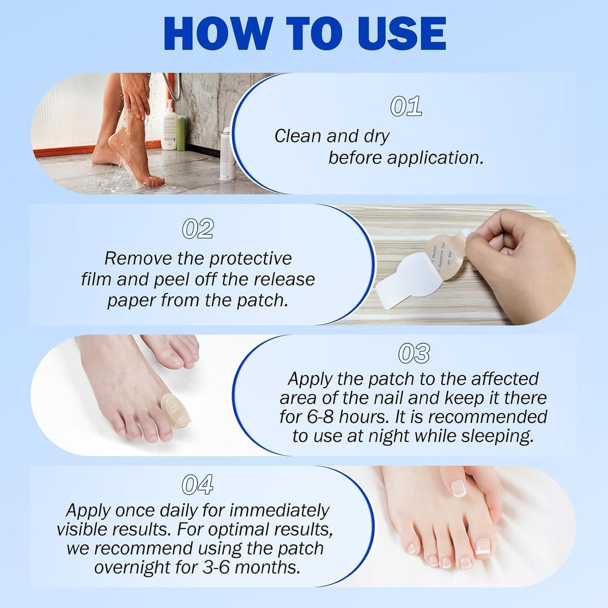 Nail Patches 42 PCS, Toenail Treatment Extra Strength 8-Hour Overnight Nail Fast Acting Repair Effortless Hydrogel Nail 