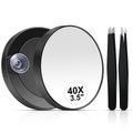 MIYADIVA 40X Magnifying Mirror, 3.5 Inch Round Compact Mirror with Suction Cup, Stainless Steel Tweezers, Perfect for Ma
