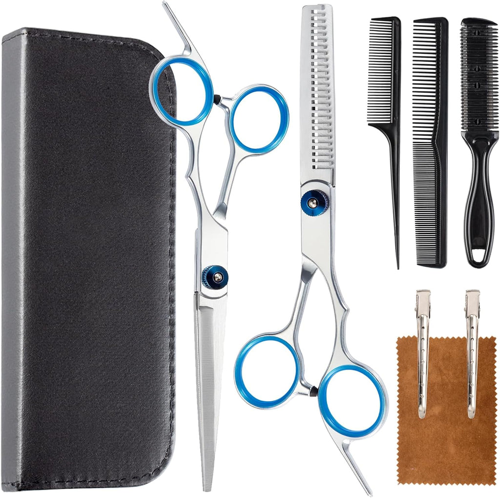 15 pcs Hair Cutting Scissors Professional, Thinning Shears for Hair Cutting, Black Gold Stainless Steel Barber Scissors,