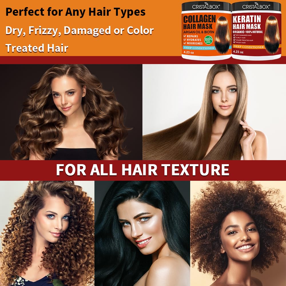 2 Pack Collagen Hair Mask & Keratin Hair Mask,Keratin Hair Treatment,Deep Conditioning Hair Mask for Damaged Hair,Hydrat