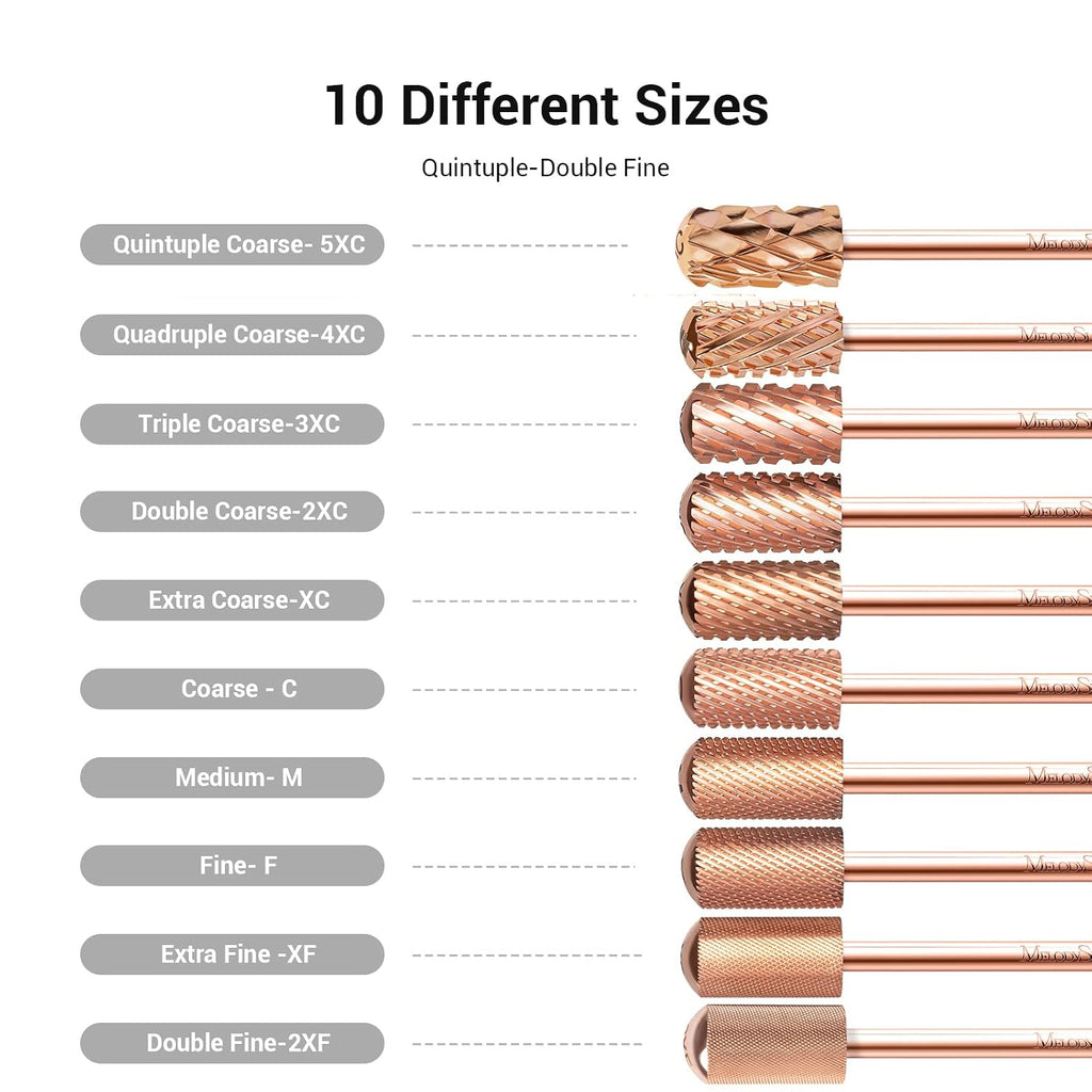 MelodySusie Safety Nail Drill Bits Large Smooth Top Carbide F Rose Gold