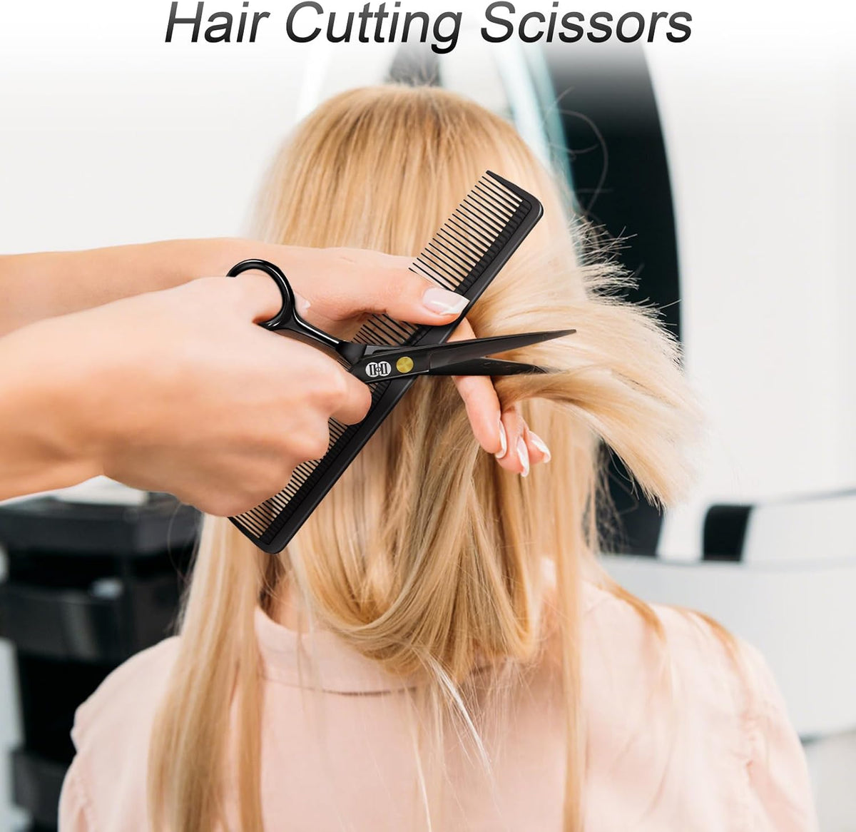 Hair Cutting Scissors Shears Kit, 6.7″ Barber Scissors Set (Black)