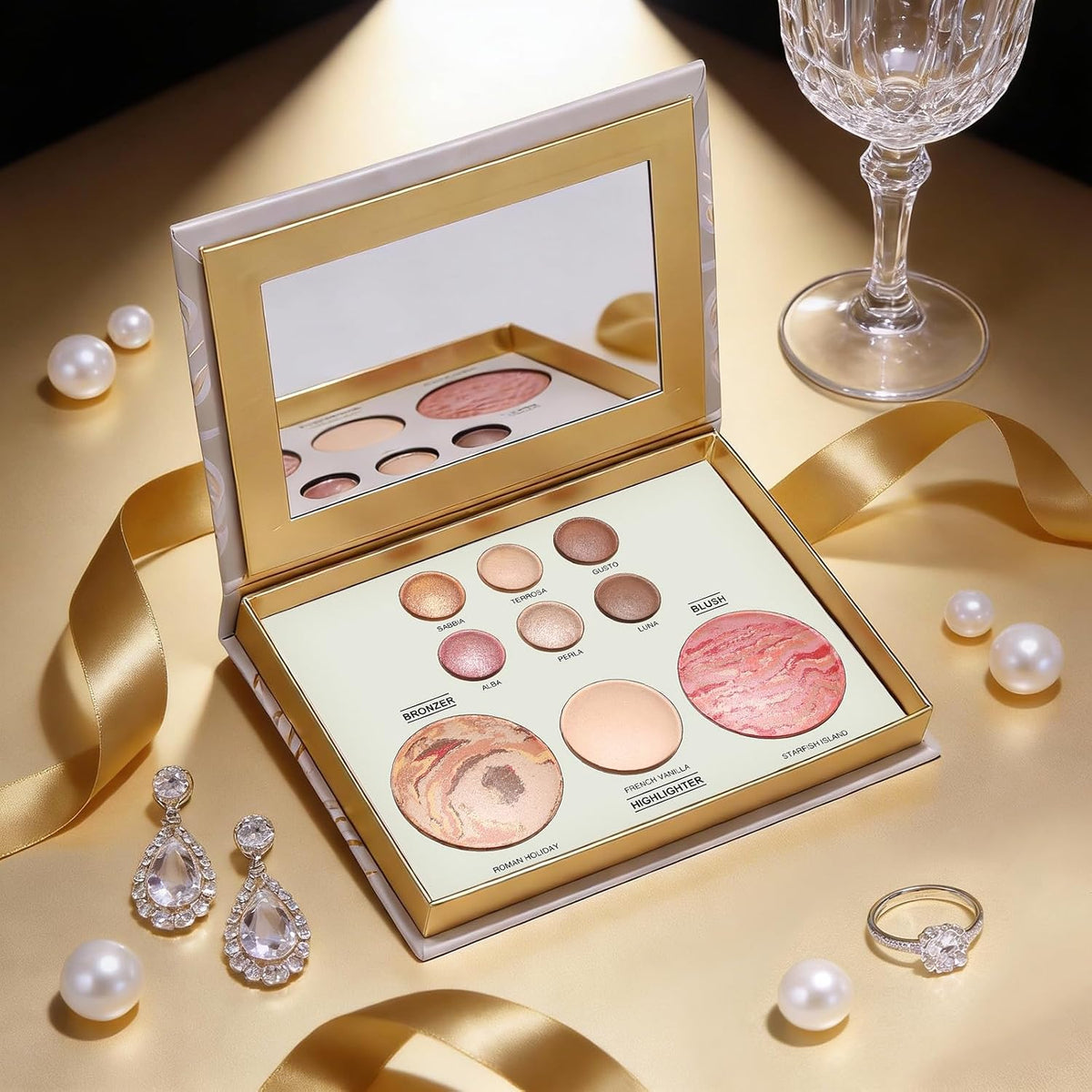 All in One Baked Makeup Face Palette, Includes 6 Eyeshadows, Bronzer, Blush, and Highlighter, Blush and Bronzer Palette,