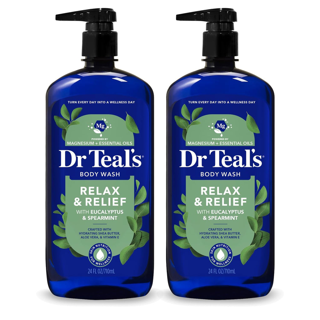 Dr Teal's Body Wash with Pure Epsom Salt, Relax & Relief with Eucalyptus & Spearmint, 24 fl oz (Pack of 2)