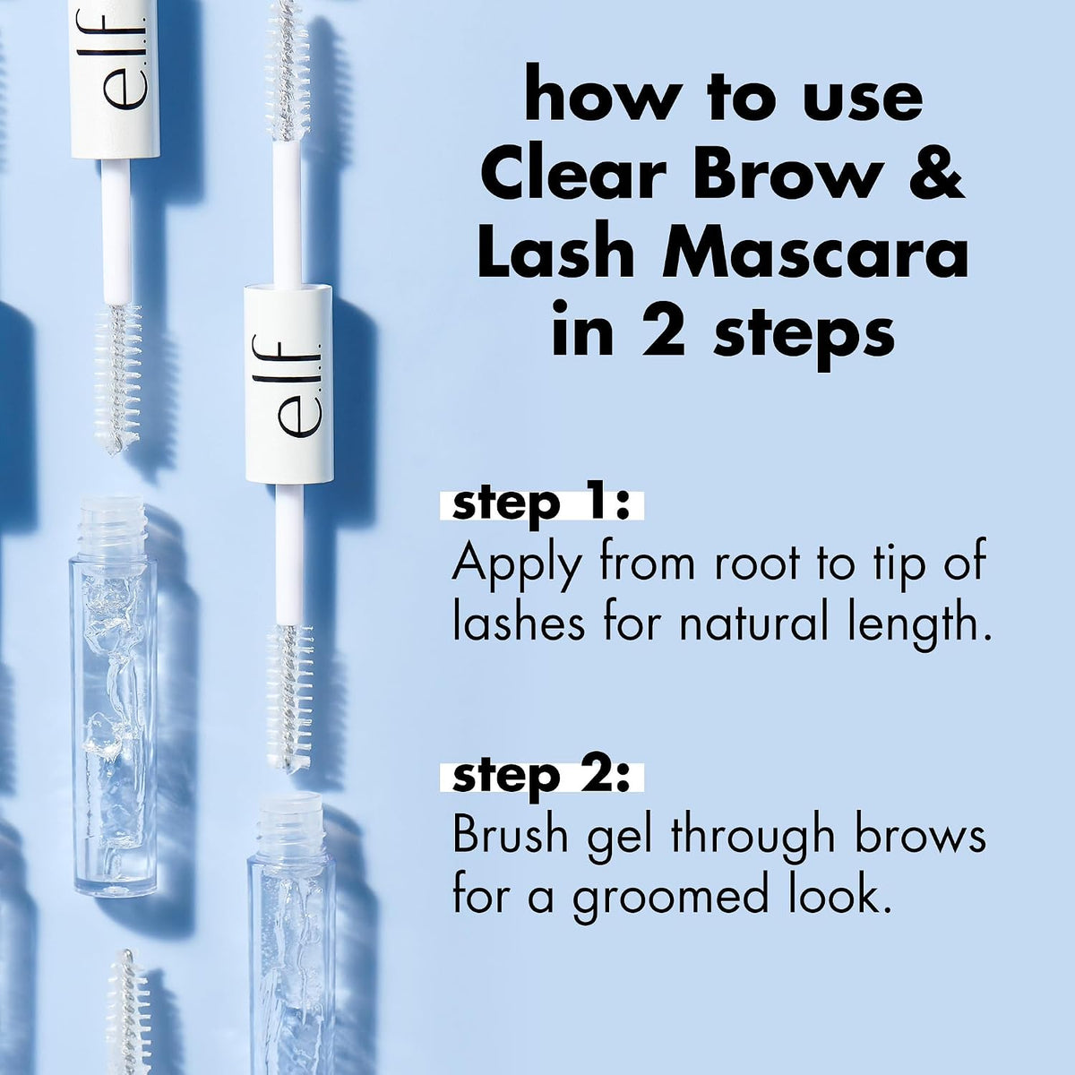 e.l.f. Clear Lash & Brow Mascara Gel, Dual-Sided Flexible Hold, Long-Lasting Clear Formula for Natural-Looking Brows & D