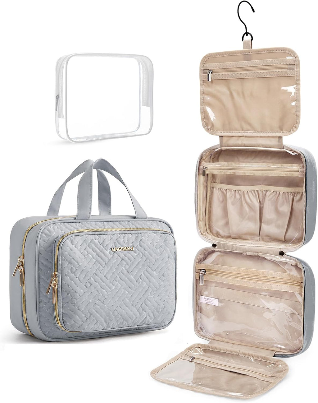 BAGSMART Toiletry Bag Hanging Travel Makeup Organizer with TSA Approved Transparent Cosmetic Bag Makeup Bag for Full Siz