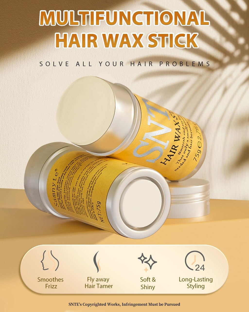 Samnyte Hair Wax Stick, Gel Tamer for Flyaways, Nourishing Slick Stick Pomade for Women & Kids, Slick Back & Styling Cre