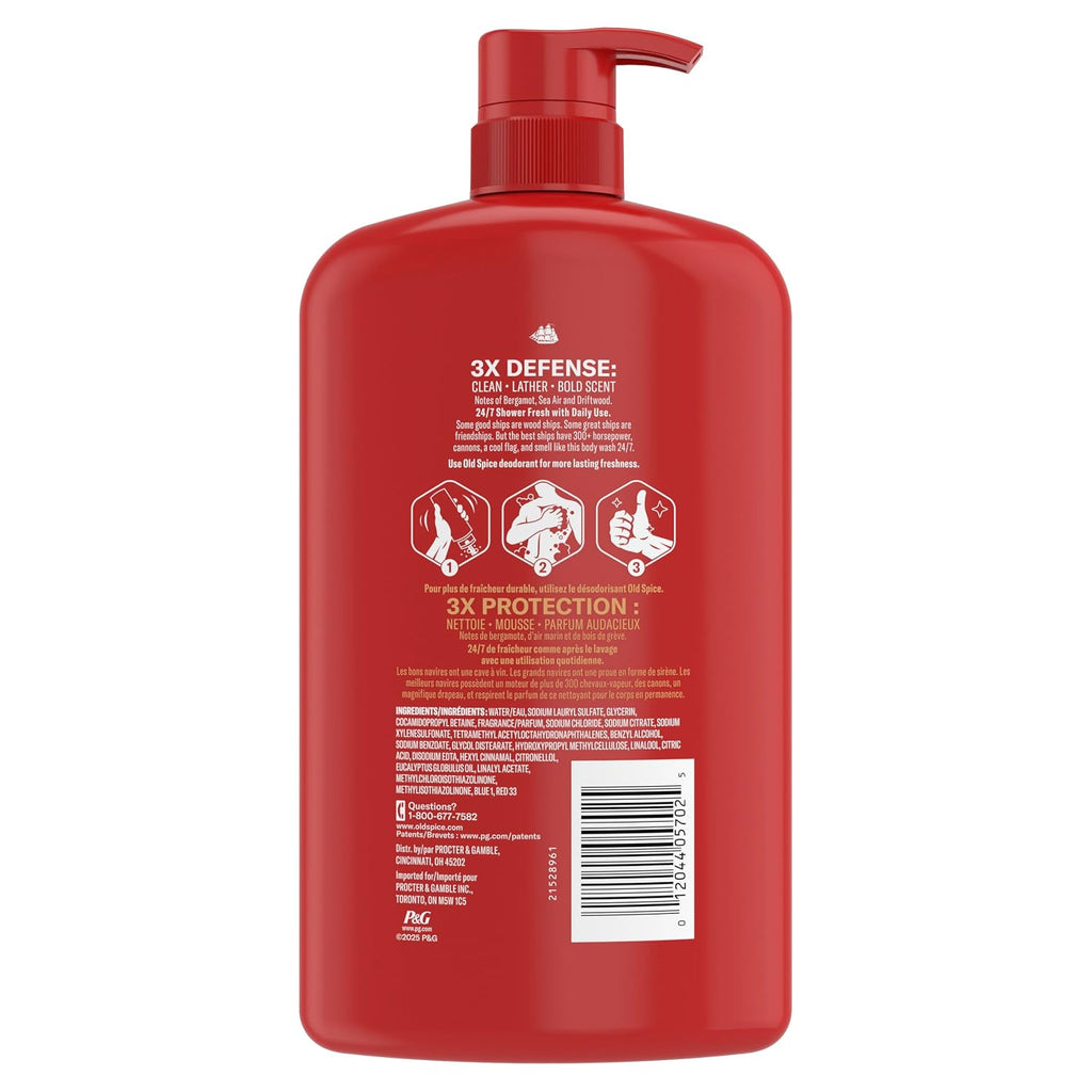Old Spice Body Wash for Men, Long-Lasting Captain Scent, 33.4 fl oz