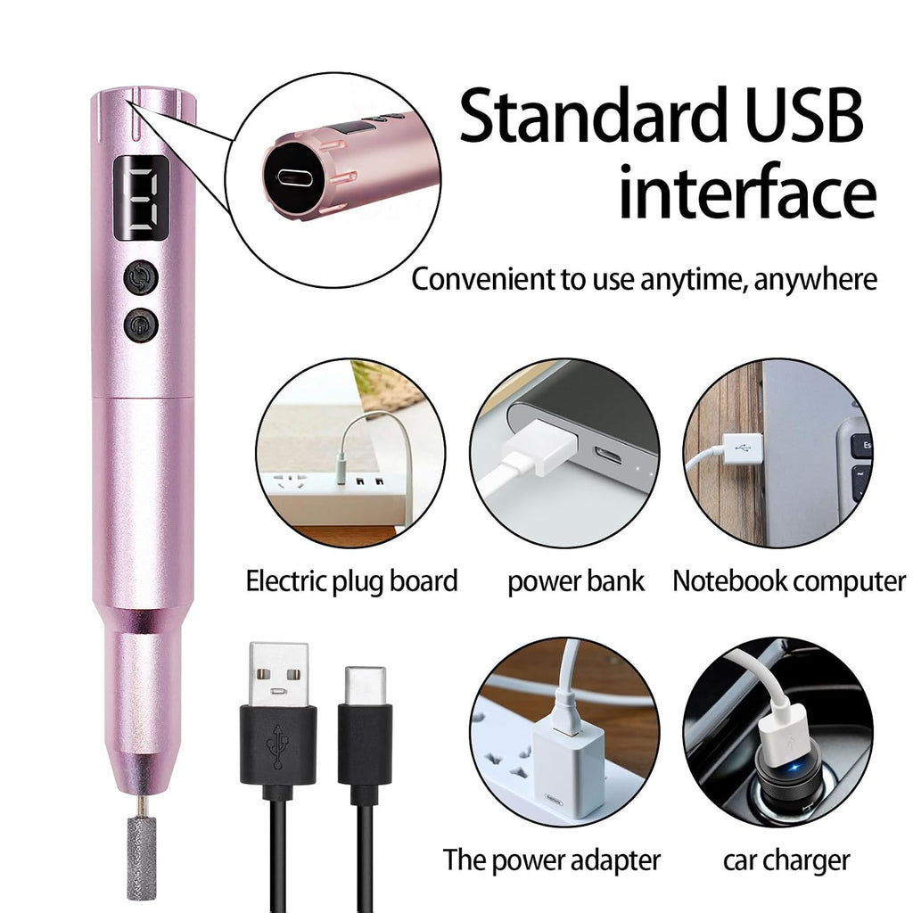 Nail Drill Kit Electric Rechargeable Set Cordless Nail Art Grinding Machine Compact Professional Nail File for Gel Manic