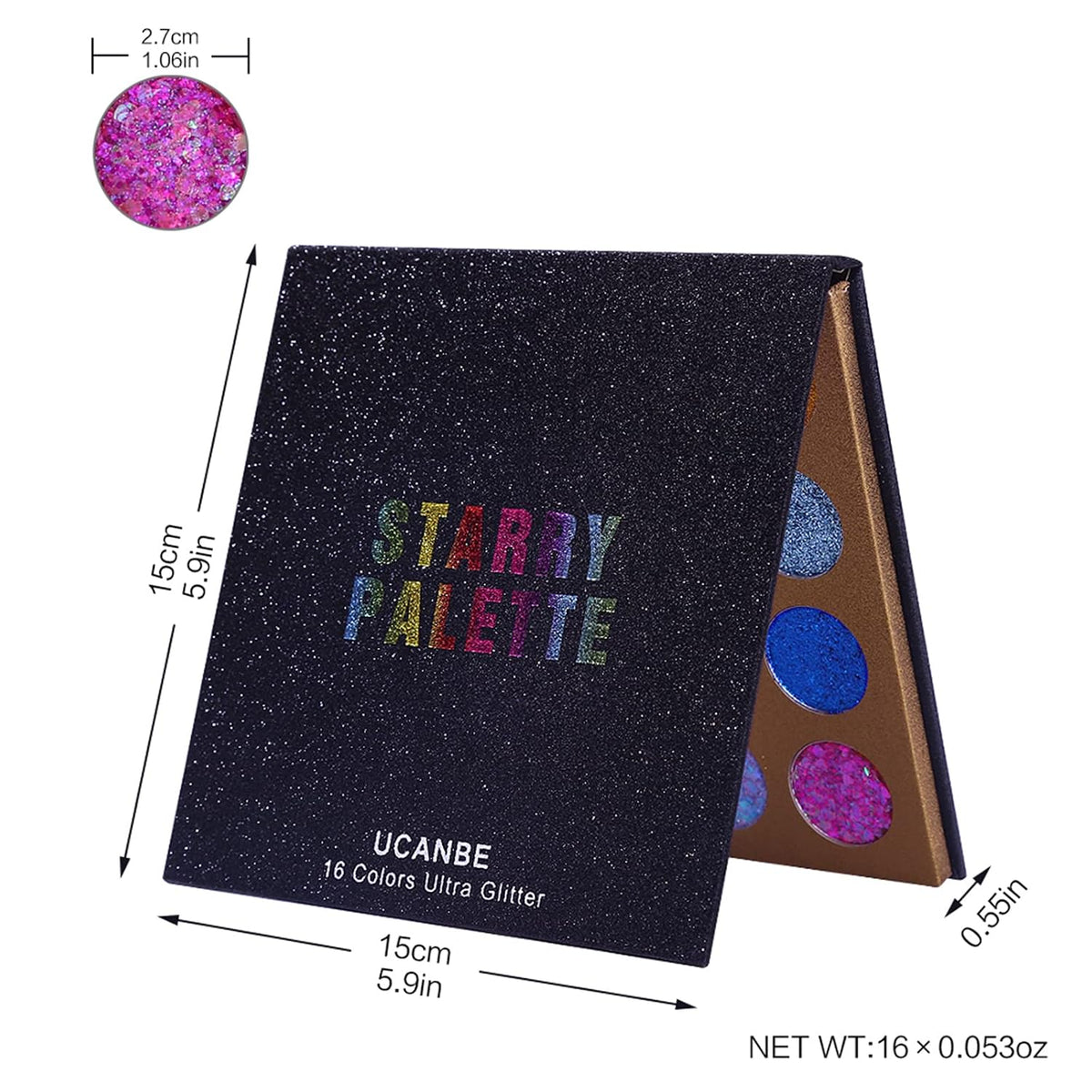 UCANBE Pro Glitter Eyeshadow Palette - Professional 16 Colors - Chunky & Fine Pressed Glitter Eye Shadow Powder Makeup P