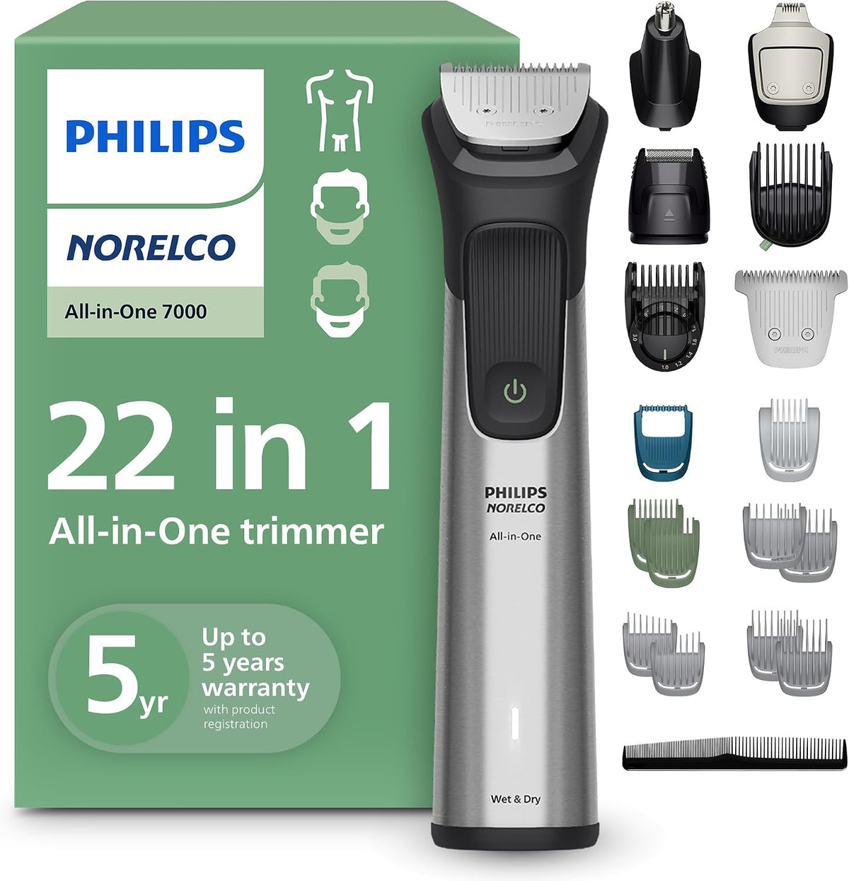 Philips Norelco All-in-One 7000 22-in-1 Trimmer, Face, Hair & Body, Steel
