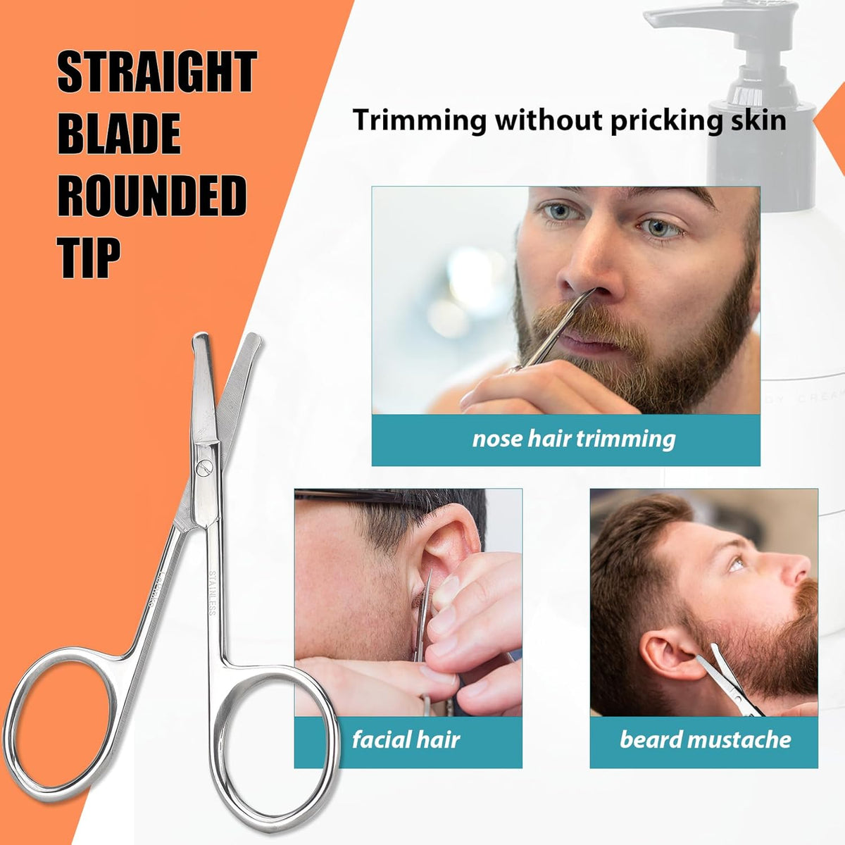 Facial Hair Small Grooming Scissors For Men Women, 2PCS Silver