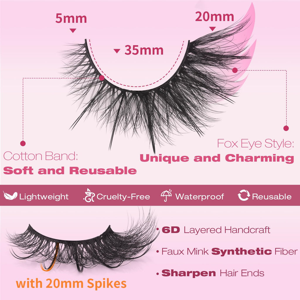Fox Eye Lashes Wispy Faux Mink Lashes Volume Fairy Cat Eye Lashes That Look Like Extensions Spiky Fake Eyelashes 20mm Lo
