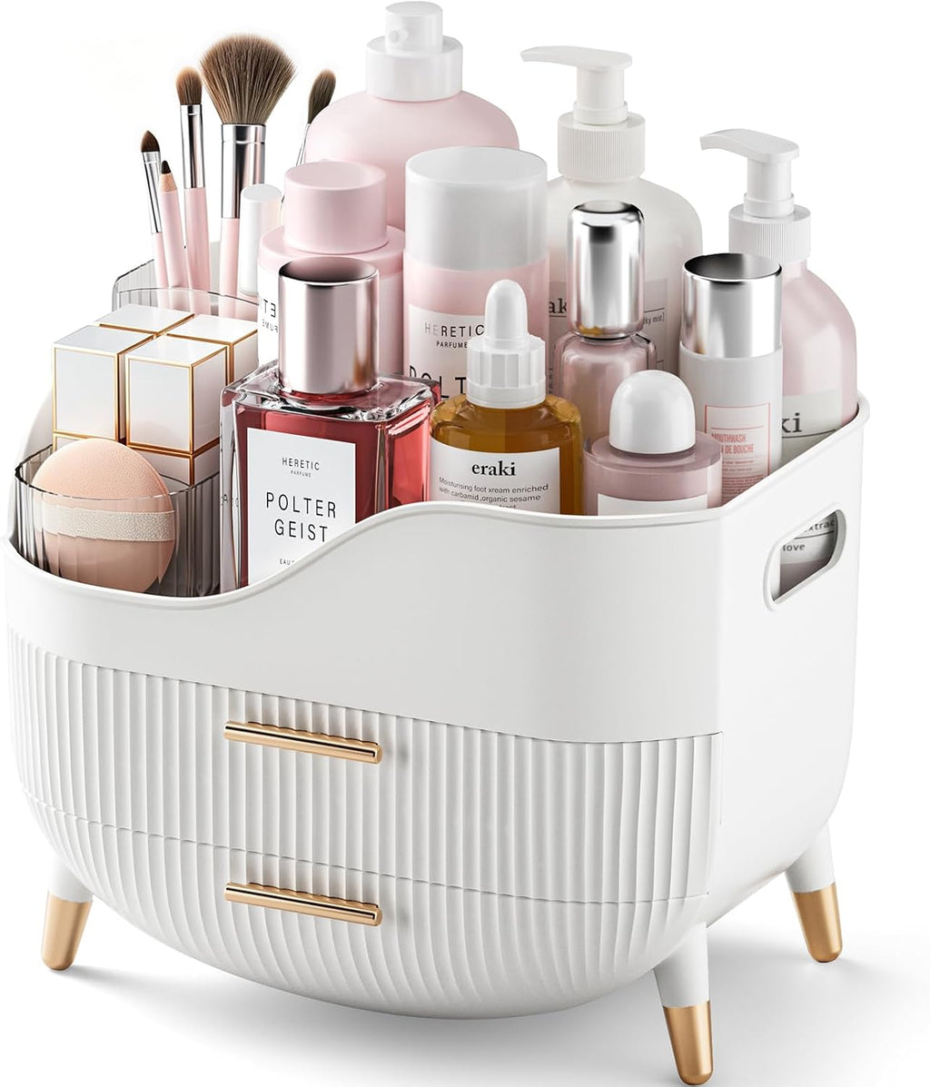 Pajiriona Makeup Organizer with Drawers, Green Skincare Organizer for Vanity, Storage Box with Handle, Large Cosmetic Di