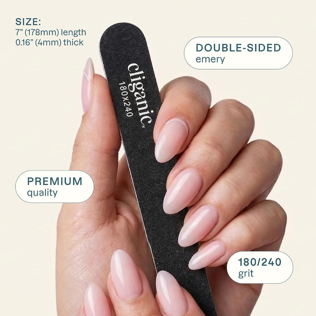 Cliganic 12 Pack Nail File Set: 180/240 Grit | Professional Emery Boards for Natural, Gel & Acrylic Nails | Washable Dou