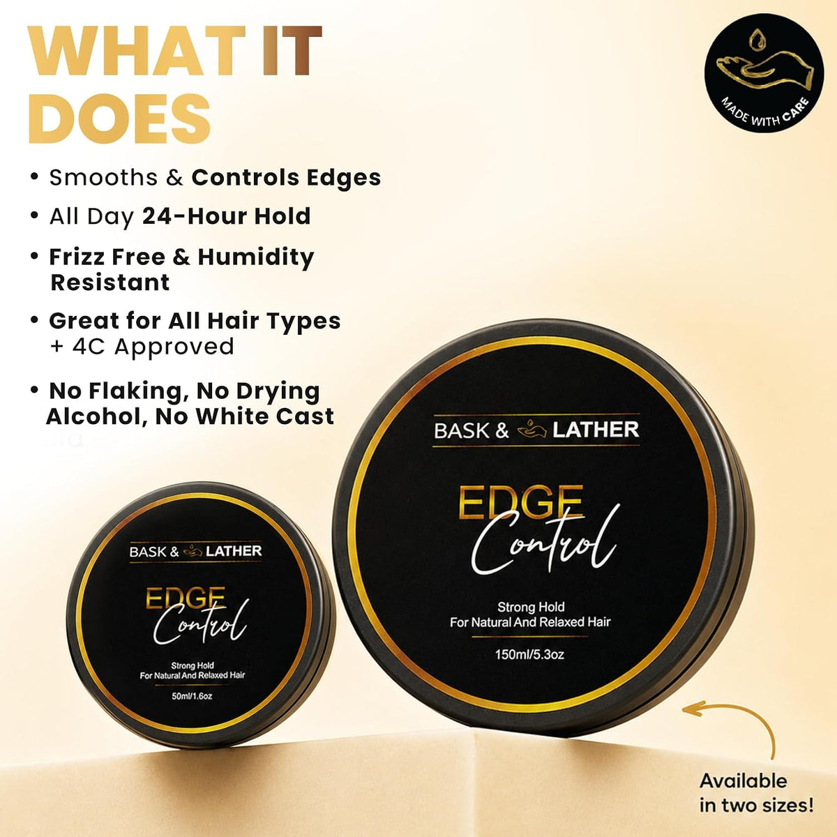 BASK & LATHER Strong Hold Edge Control Gel with Castor Oil, Non-Greasy, Non-Flaking, No White Cast, Long Lasting, Suppor