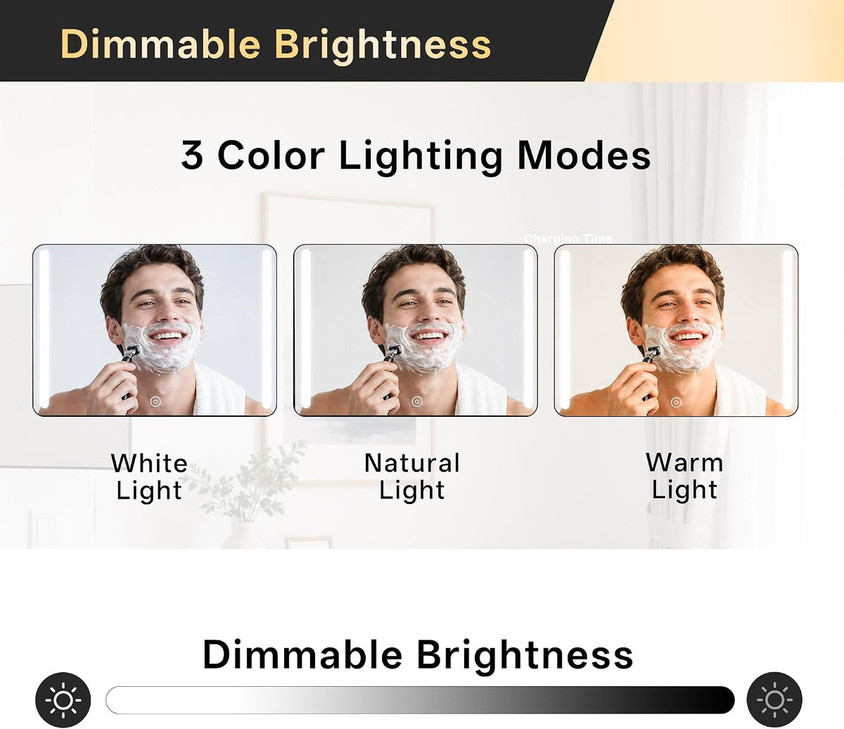 3 Way Mirror with Light & Shelf for Self Hair Cutting Rechargeable