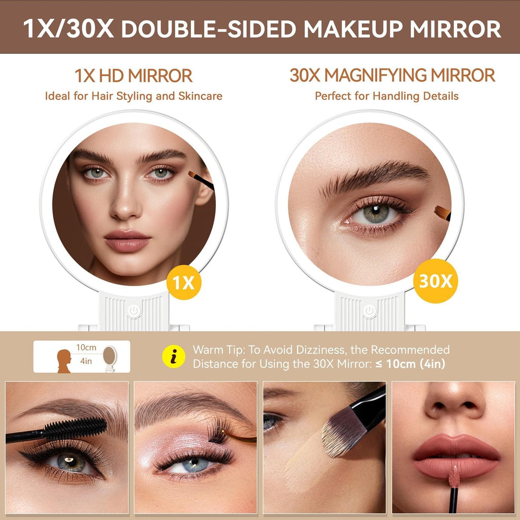 Auxmir Rechargeable 1X/30X Magnifying Makeup Mirror with Light, White