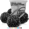WhaleLife Bath Loofah Sponge for Shower - Body Scrubber 4-Pack Black