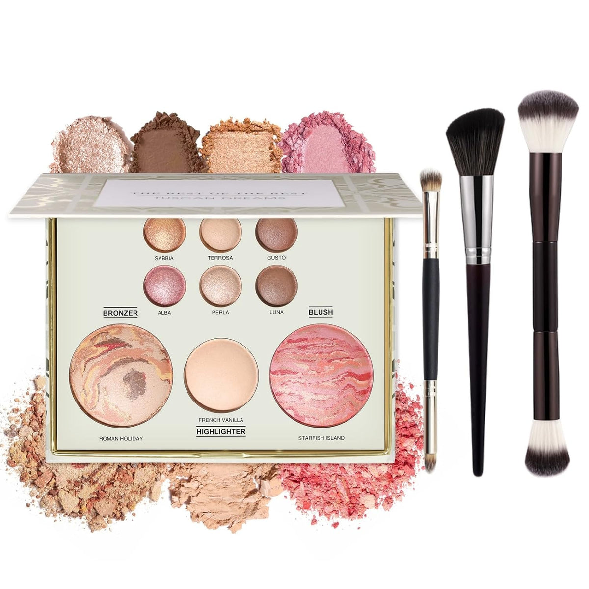 All in One Baked Makeup Face Palette, Includes 6 Eyeshadows, Bronzer, Blush, and Highlighter, Blush and Bronzer Palette,