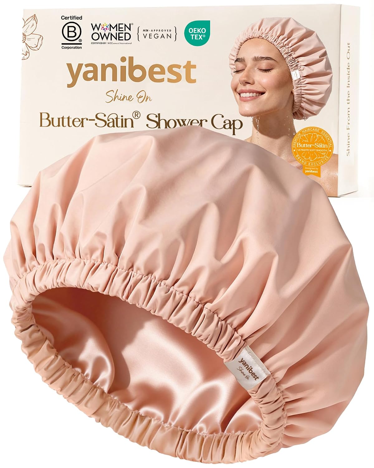 Yanibest Satin Lined Shower Cap, Reusable Waterproof Shower Caps for Women