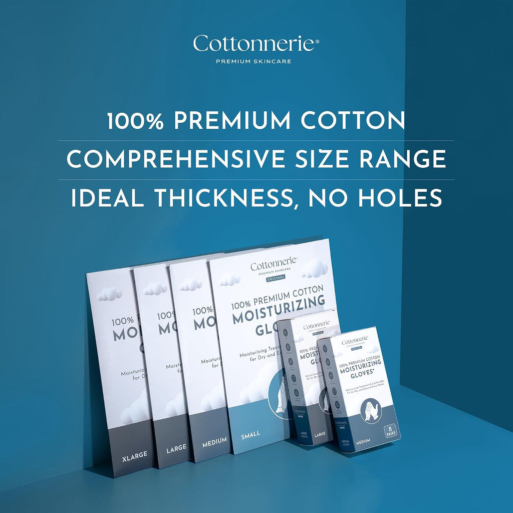 4 Pairs Cottonnerie Original Cotton Gloves for Dry Hands Sleeping, Moisturizing Gloves Overnight, Hand Moisturizer Glove