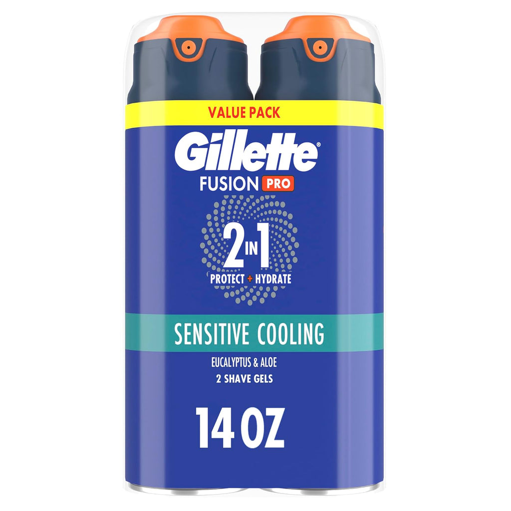 Gillette PRO Shaving Gel For Men Cools To Soothe Skin And Hydrates Facial Hair, TWIN PACK - Total 14oz, ProGlide Sensiti