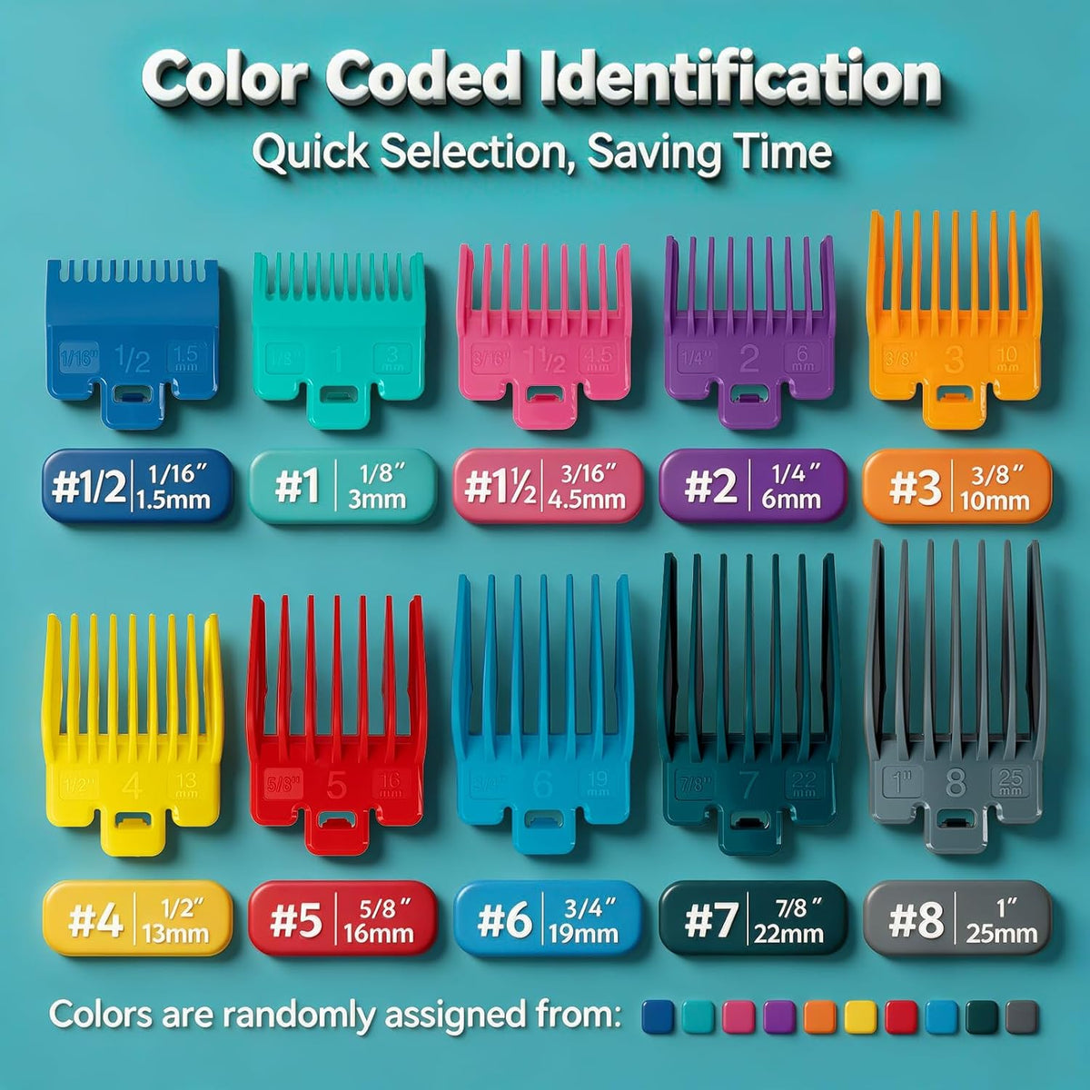 Clipper Guards Set for Most Wahl Clippers with Holder, 10Pcs, Color-coded