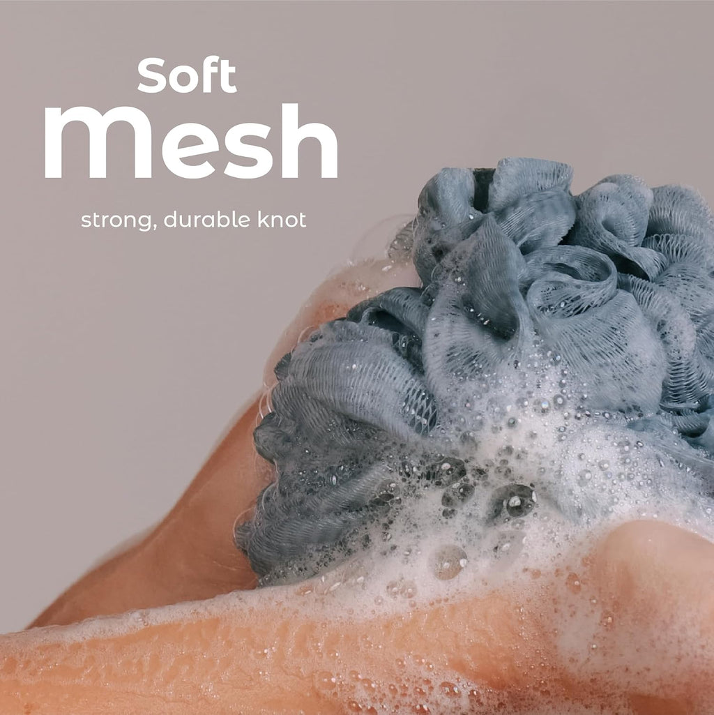MainBasics Shower Loofah Sponge Pouf, Set of 3, Airy Blossom